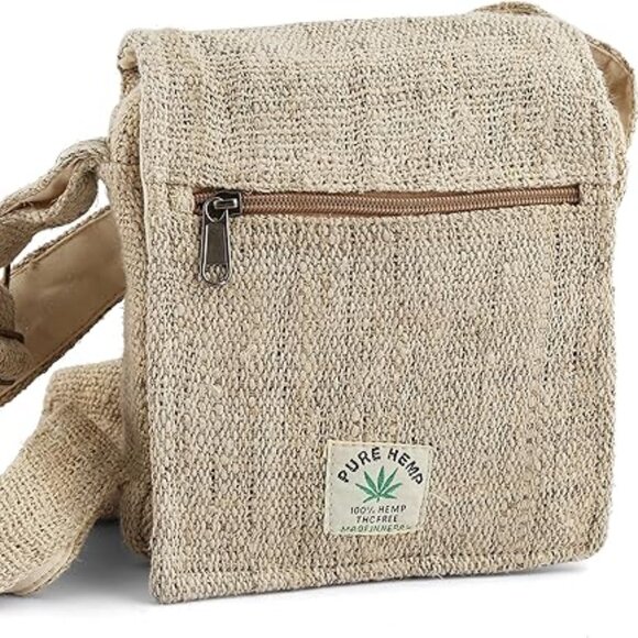 Hemp Sidepack - Natural Boho Crossbody Bag for Women or Men - Small - Picture 1 of 1
